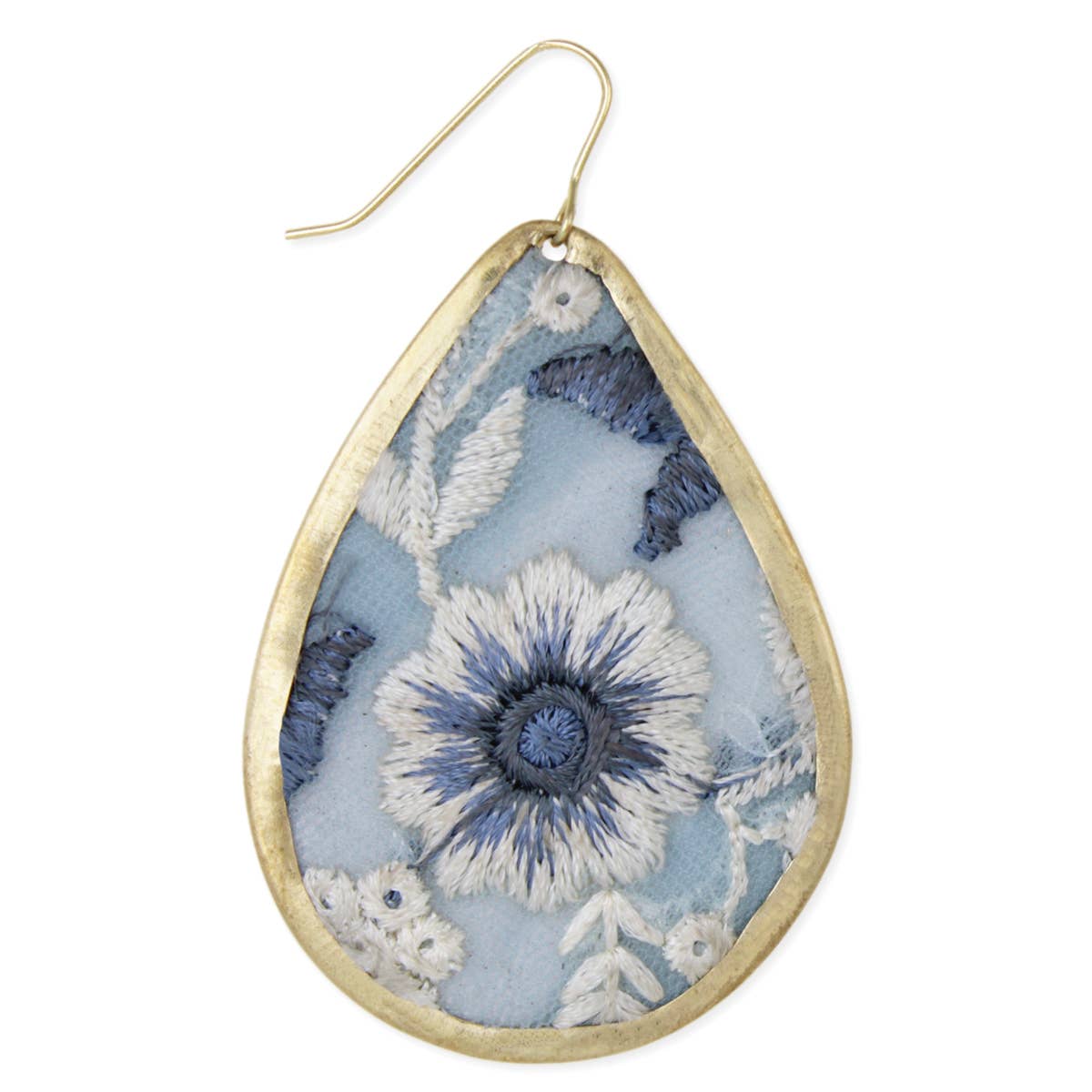 Blue Floral Embroidered Earrings