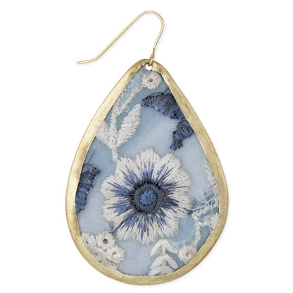 Blue Floral Embroidered Earrings