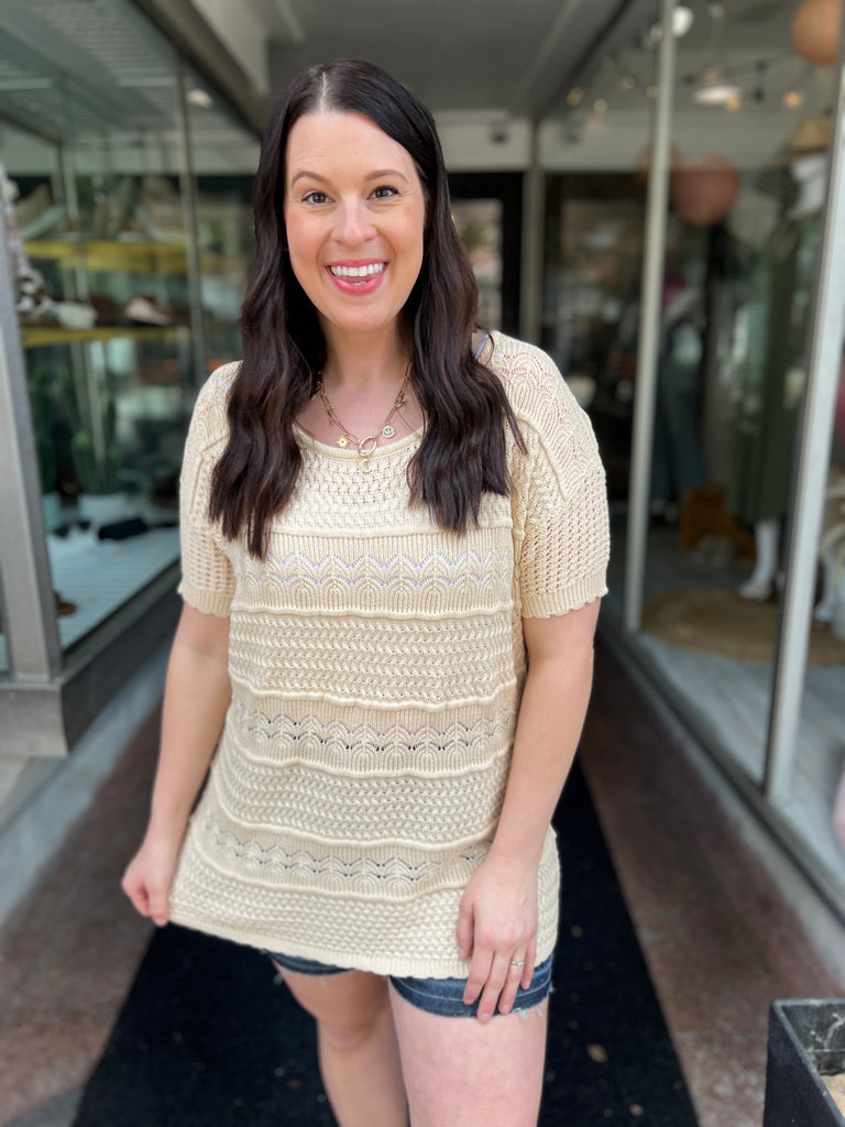 WB Beige Open Knit Top