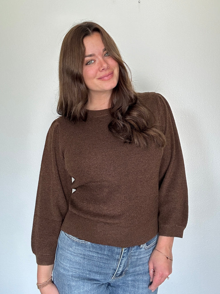 WB Brown Puff Shoulder Sweater