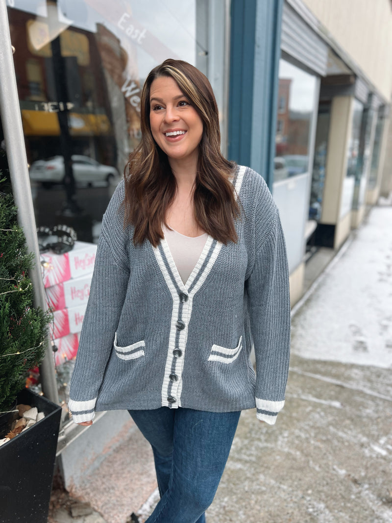 WB Grey Contrast Cardigan Preorder