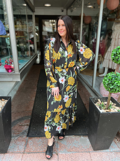 *Final Sale* SIL Black & Yellow Floral Maxi