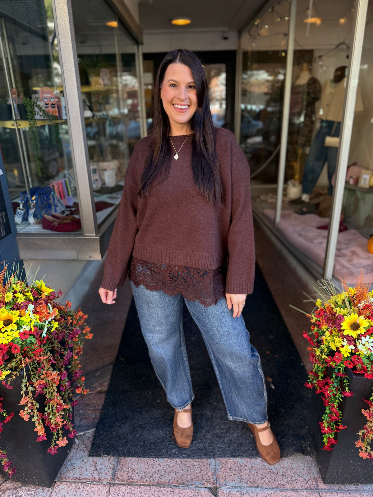 Hot Cocoa Lace Hem Sweater