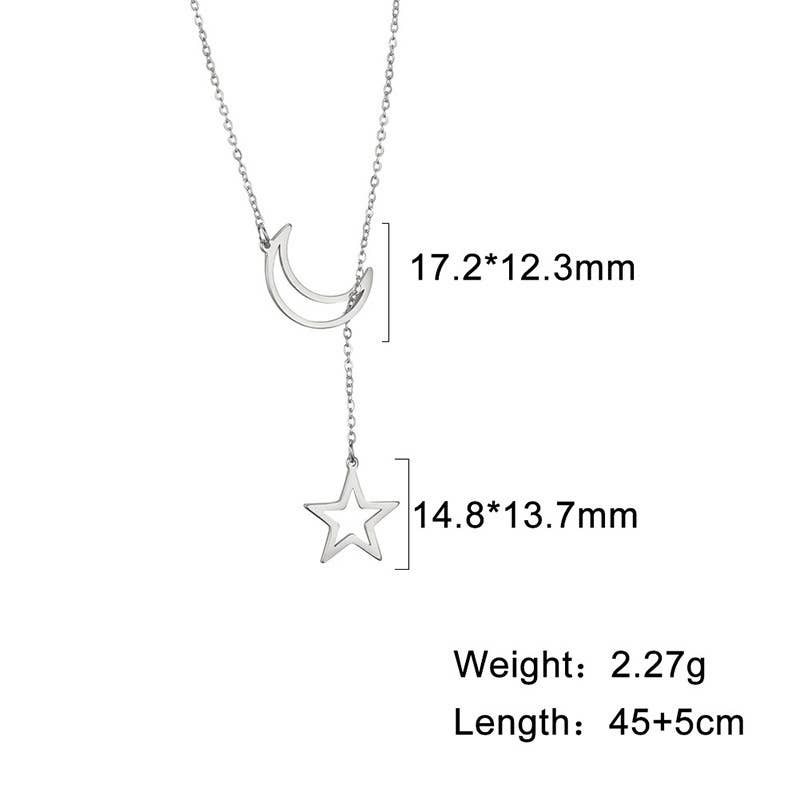 Moon & Star Charm Lariat Necklace