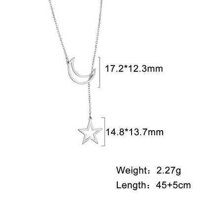 Moon & Star Charm Lariat Necklace