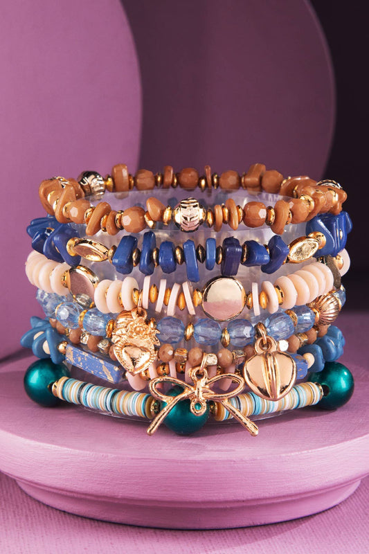 7 Layered Boho Stack and Stretch Beaded Bracelet