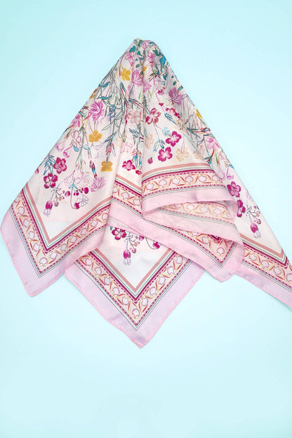 Pink Floral Silk Bandana Scarf