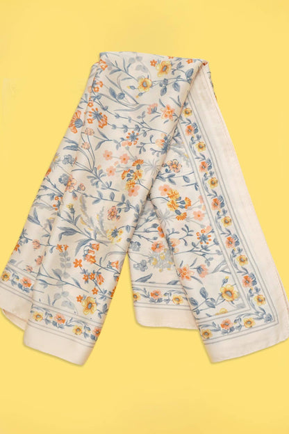 Beige Floral Silk Bandana Scarf
