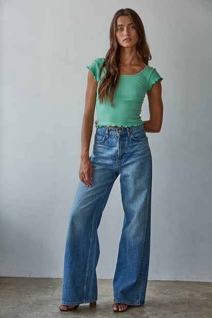 Lettuce Hem Ribbed Crop Top