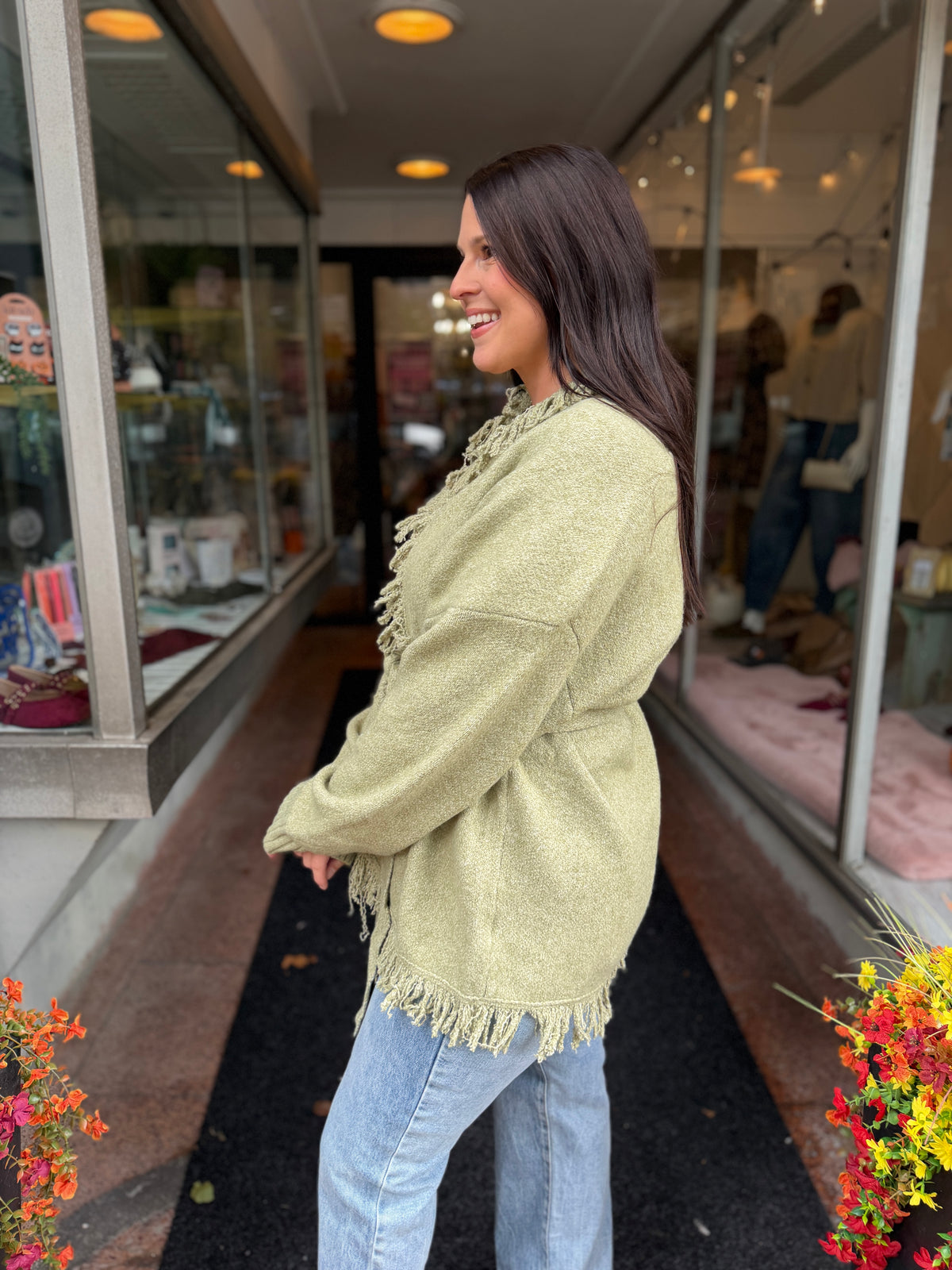 Olive Fall Fringe Cardigan