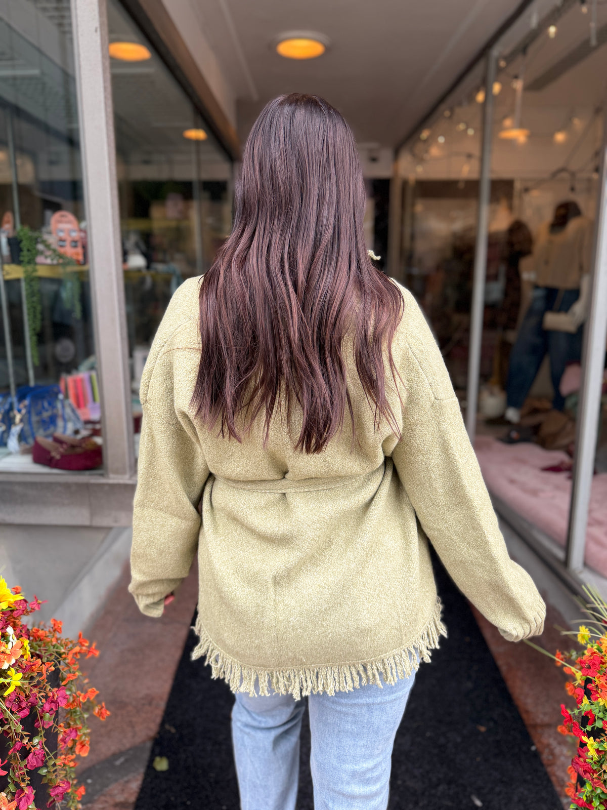 Olive Fall Fringe Cardigan