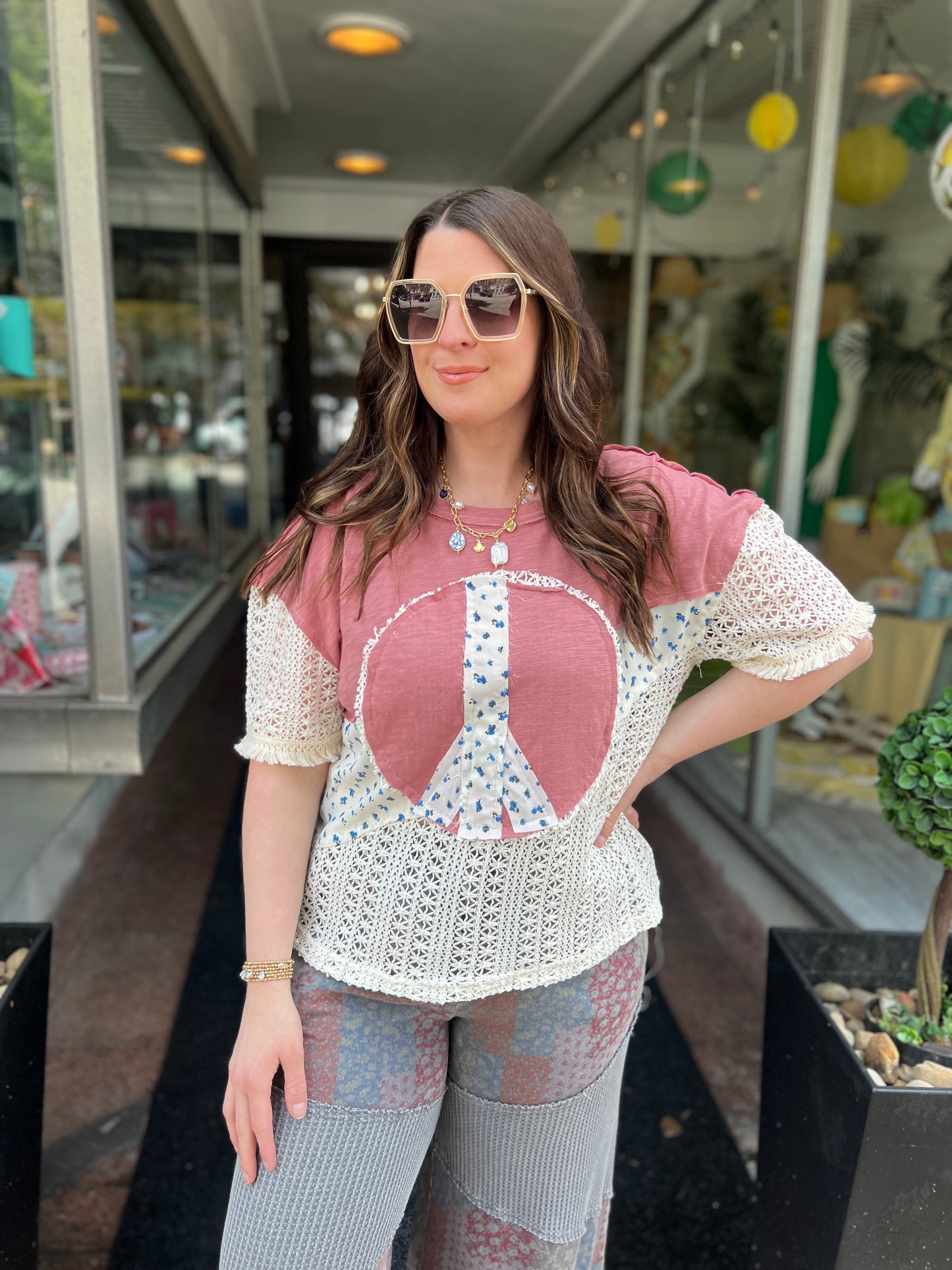Peace Out Patchwork Top