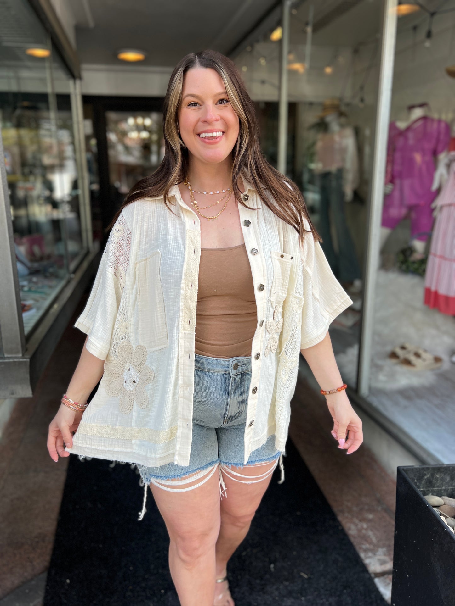 Tell Me Why Lace Stud Button-Down