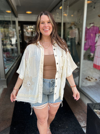 Tell Me Why Lace Stud Button-Down