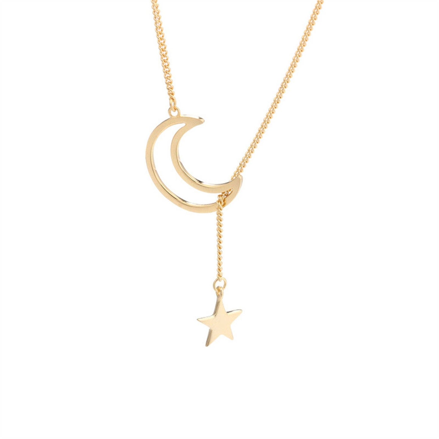 Moon & Star Charm Lariat Necklace