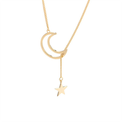 Moon & Star Charm Lariat Necklace