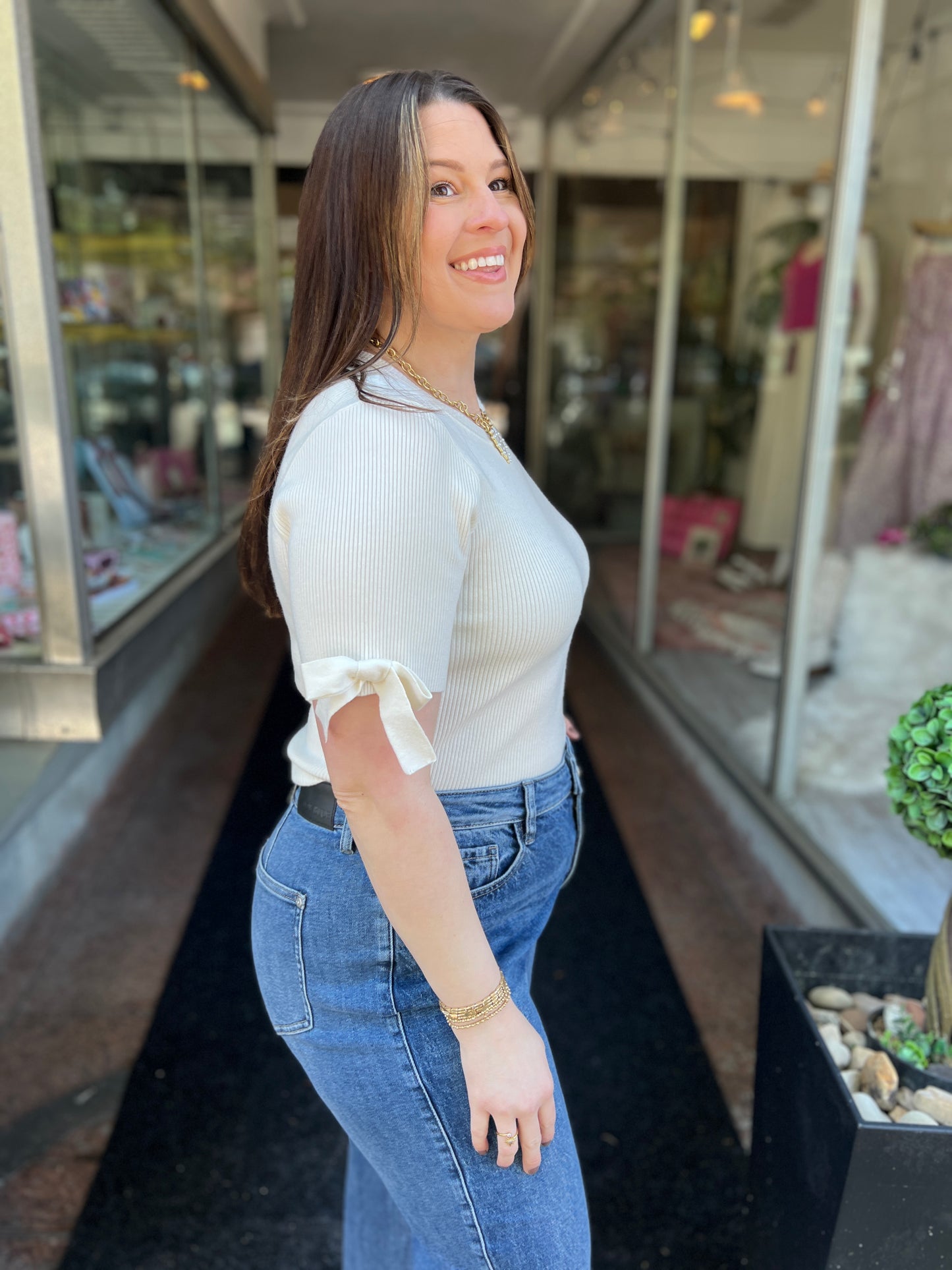 What A Doll Bow Sleeve Top