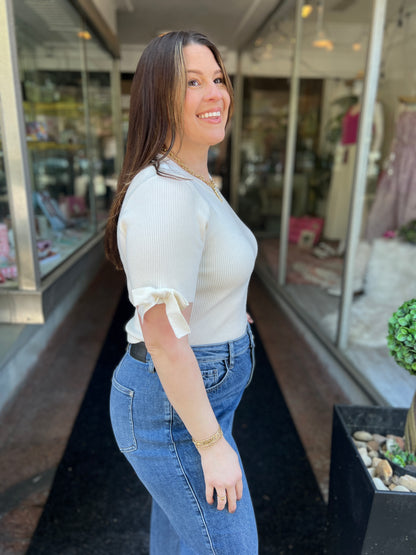 What A Doll Bow Sleeve Top