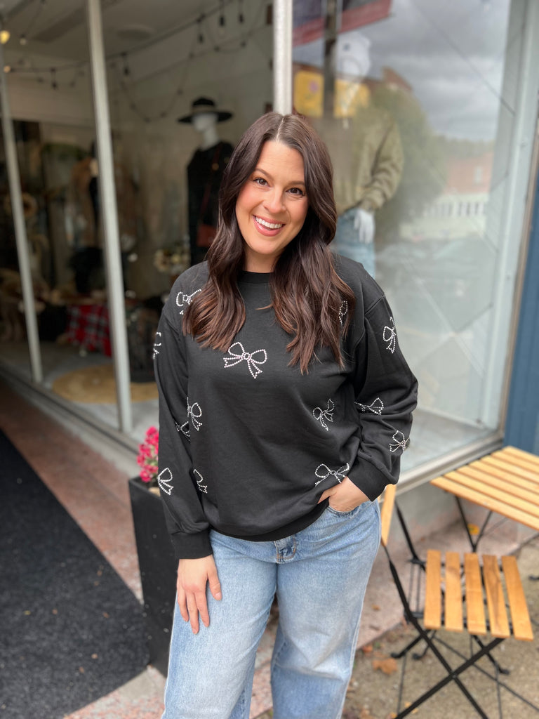 Rhinestone Bow Sweatshirt