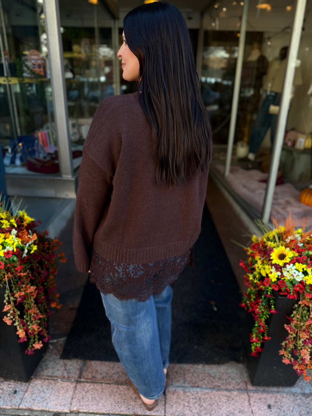 Hot Cocoa Lace Hem Sweater