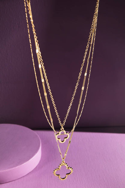 Brass Triple Strand Necklace with Clover Pendant