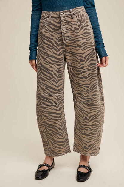 Zebra Print Barrel Jeans