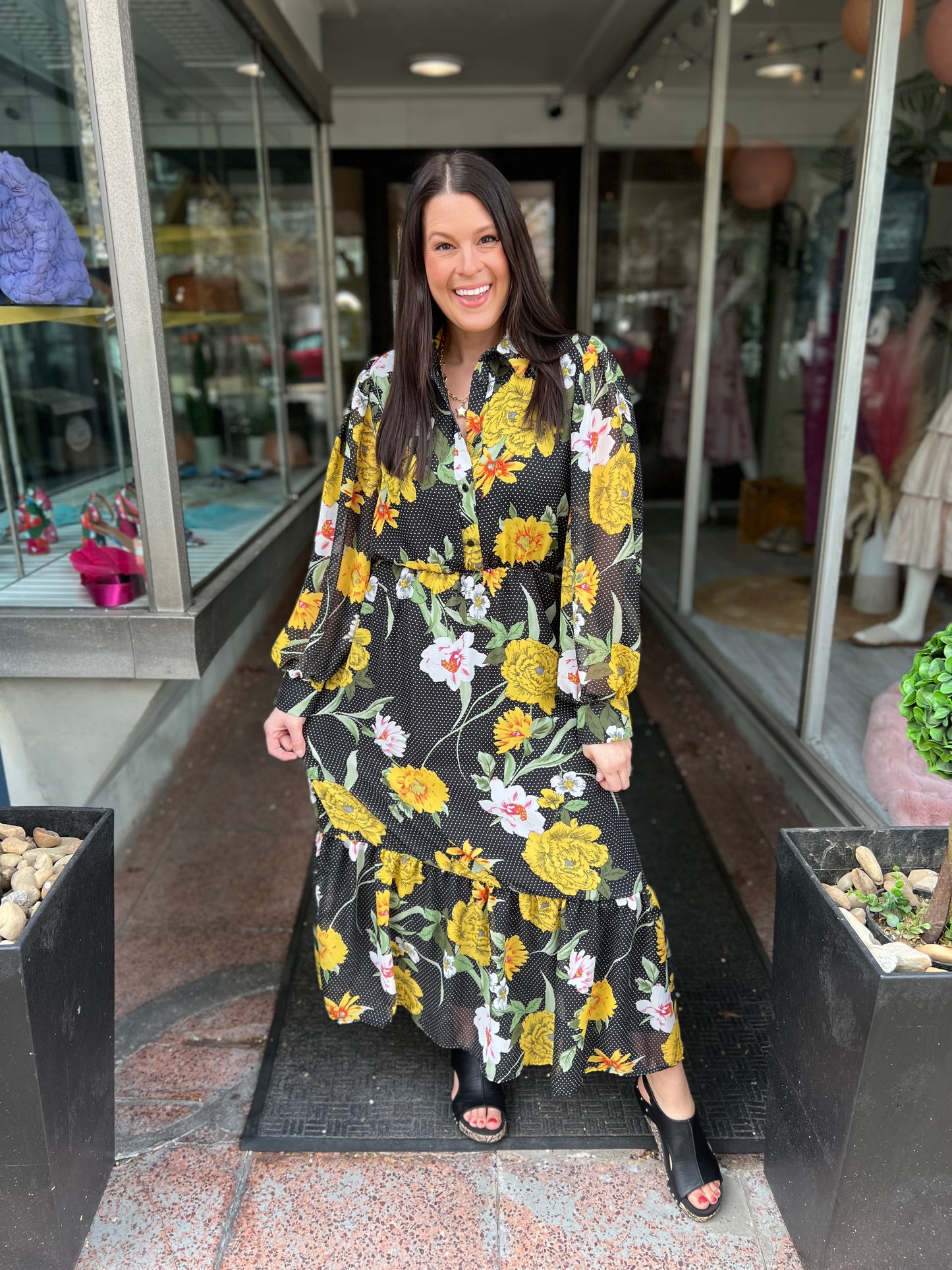 *Final Sale* SIL Black & Yellow Floral Maxi