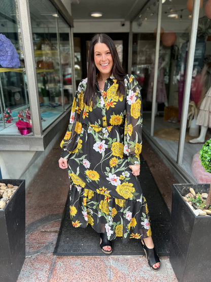 *Final Sale* SIL Black & Yellow Floral Maxi