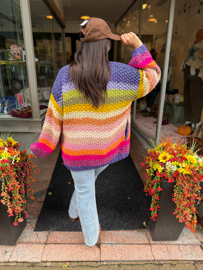 Colorful Hand-Crochet Open Cardigan