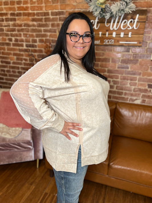 WB Sand Sheer Sleeve Top