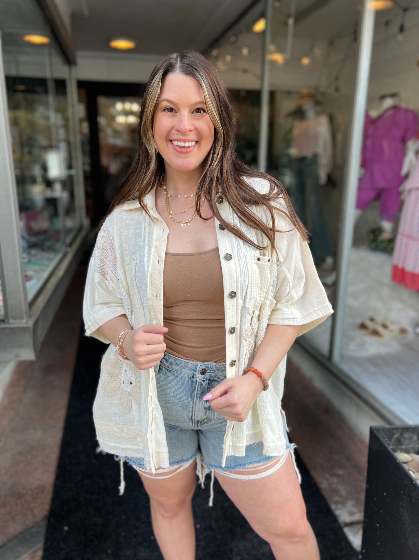 Tell Me Why Lace Stud Button-Down