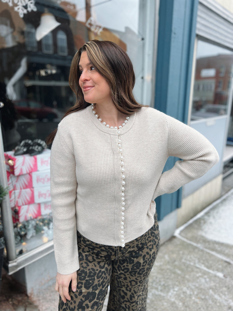 WB Pearl Trim Cardigan Preorder
