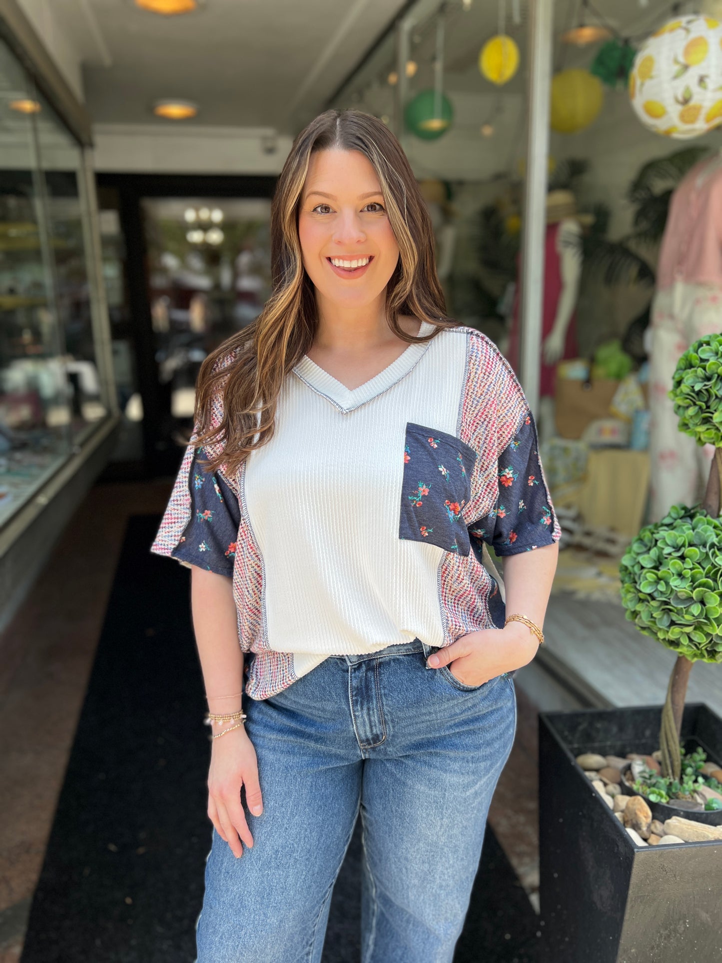 With Her Floral Top