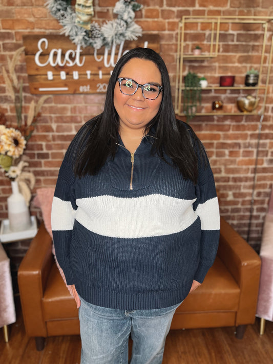 WB Half-Zip Navy Color Block Sweater