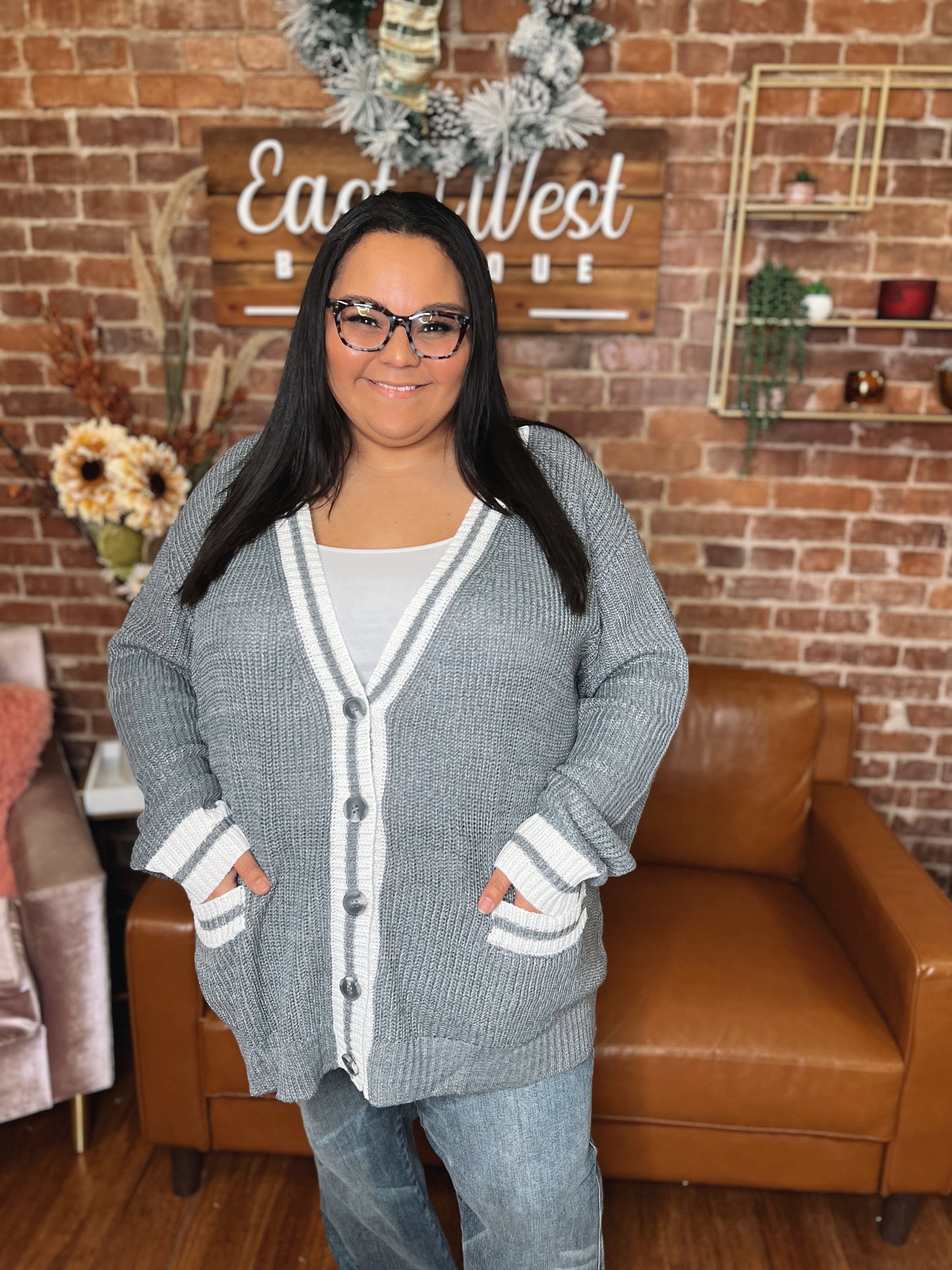 WB Grey Contrast Cardigan