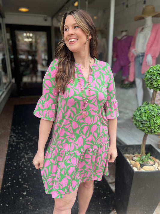 Emerald Blooms Mini Dress