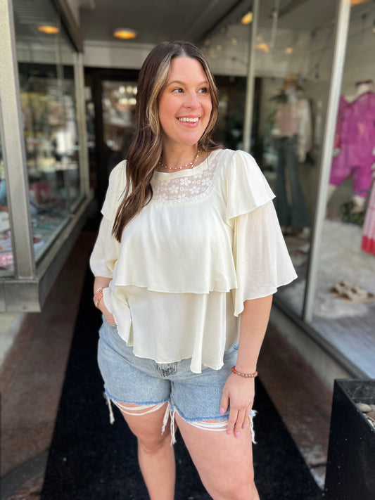 What She Wants Lace Cape Blouse