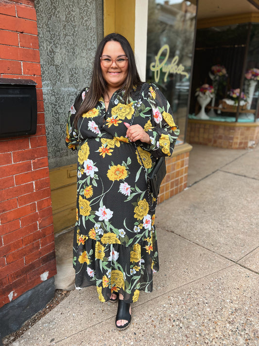 *Final Sale* SIL Black & Yellow Floral Maxi