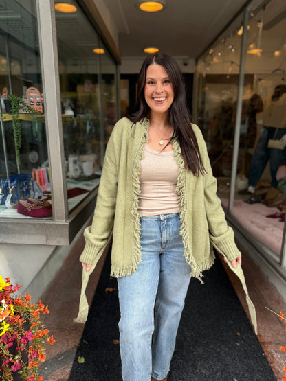 Olive Fall Fringe Cardigan