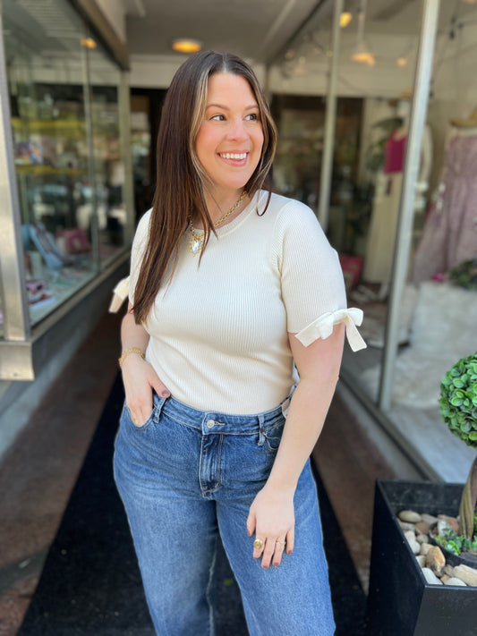 What A Doll Bow Sleeve Top