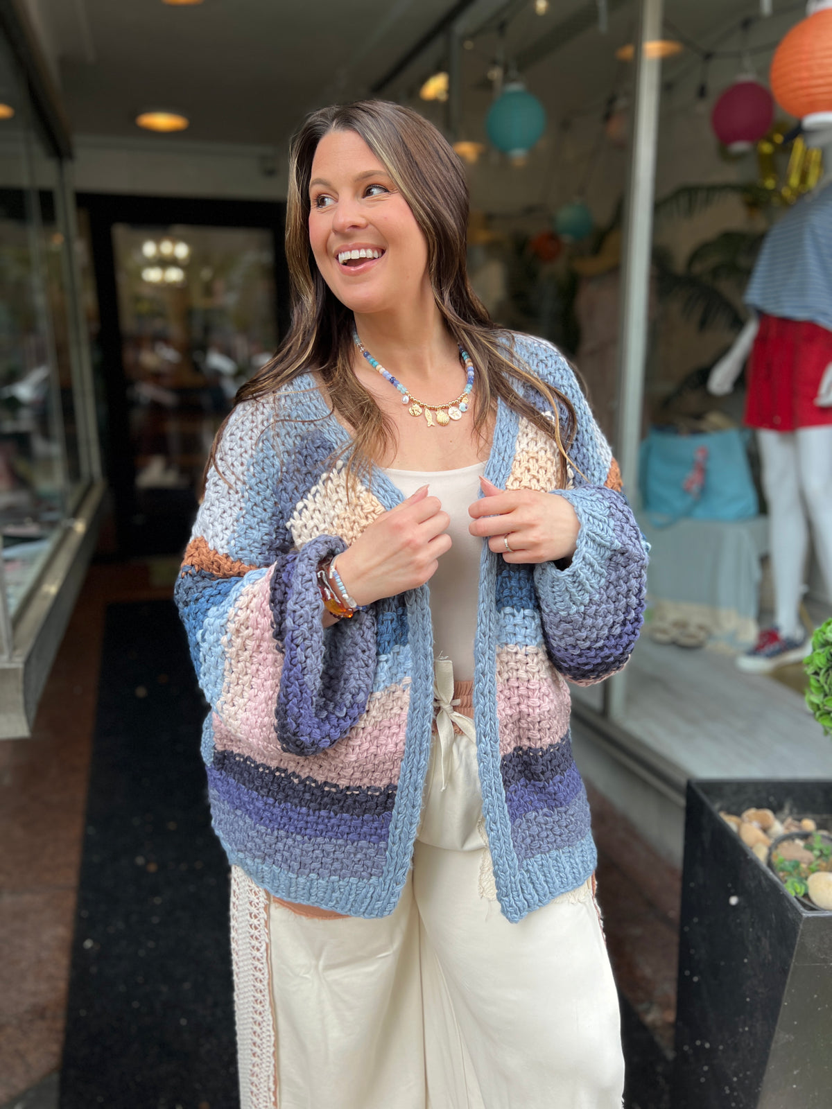 Colorful Hand-Crochet Open Cardigan