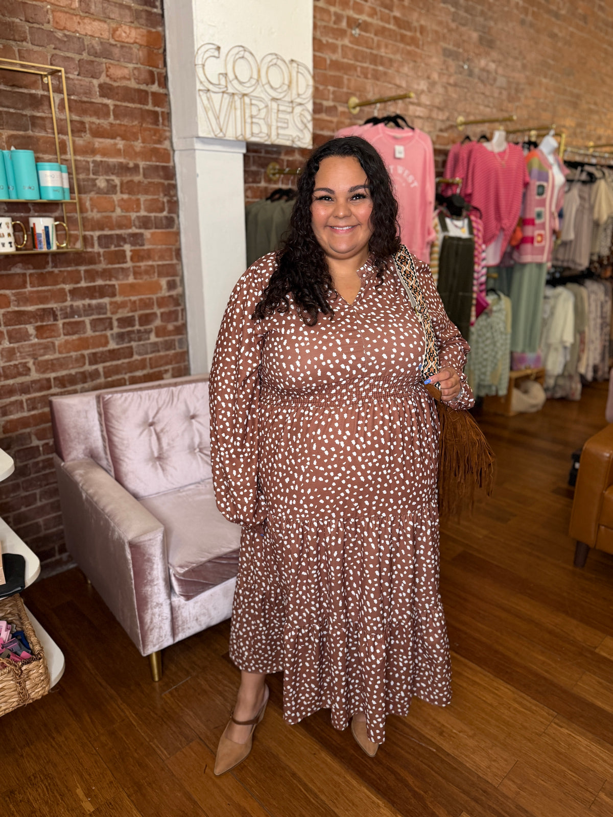 So Humble Deer Print Midi Dress