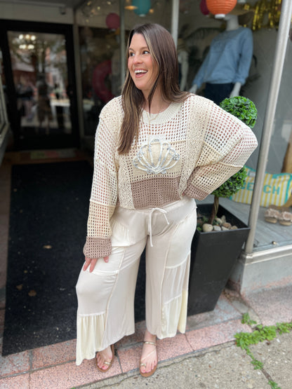 Shell Patch Open Knit Sweater