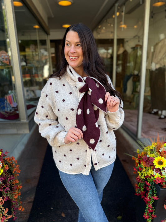 Be Gentle Polka Dot Scarf Cardigan