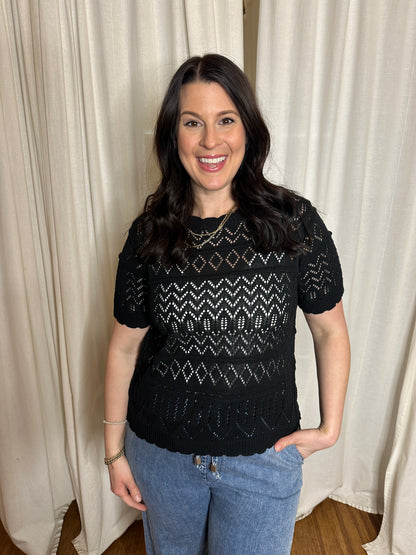 *Final Sale* WB Open Knit Black Top