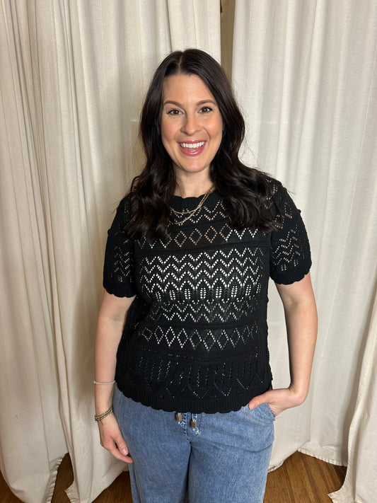 *Final Sale* WB Open Knit Black Top
