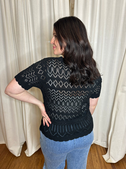 *Final Sale* WB Open Knit Black Top