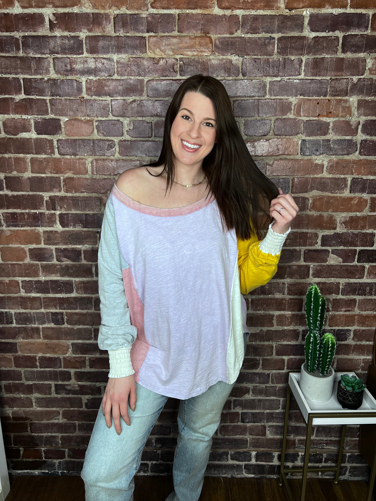 WB Color Block Off Shoulder Top