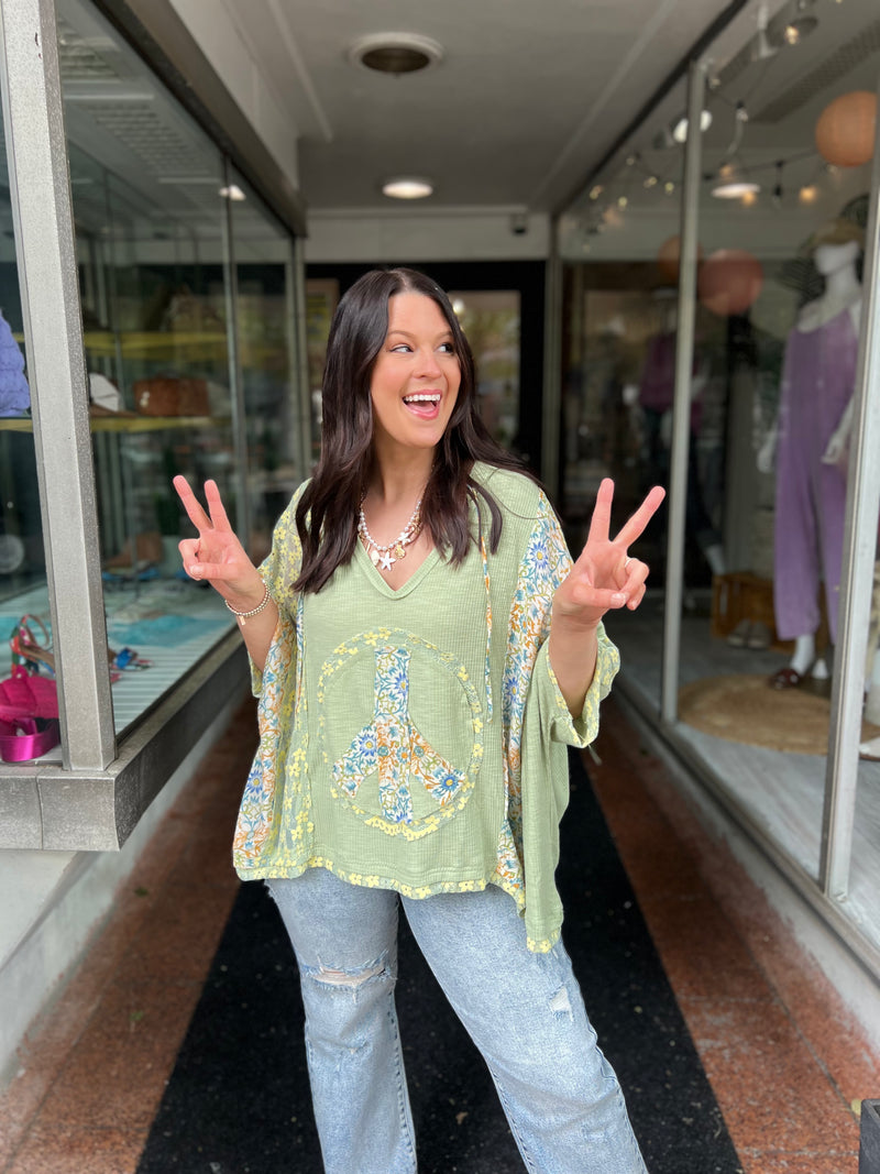 POL Sage Peace Sign Top Preorder