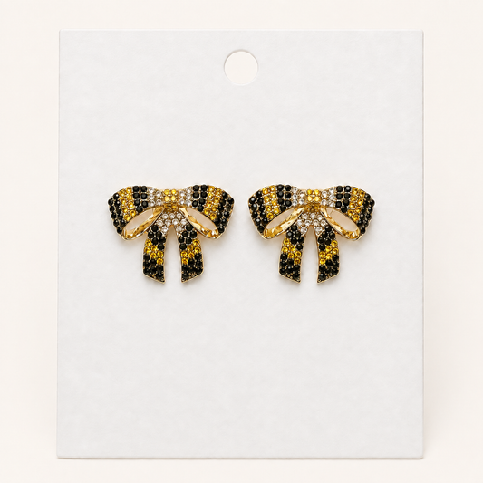 Game Day Black & Gold Bow Earrings